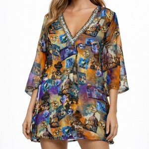 Ninety Multicolor Beaded Neckline Paris Design Resort Wear Coverup.